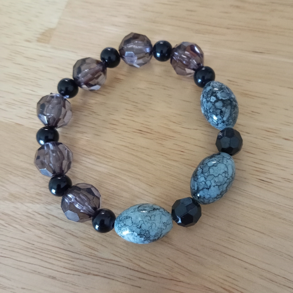 Hand Crafted black jasper and crystal beaded statement bracelet
